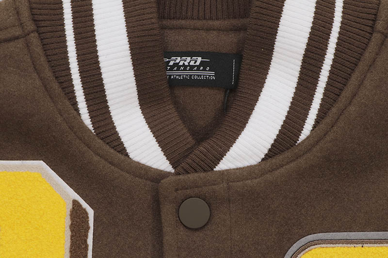 MLBウールベーシック袖配色バシティジャケットBOS (Brown) PRO STANDARD SAN DIEGO PADRES MASHUP RIB WOOL VARSITY JACKET