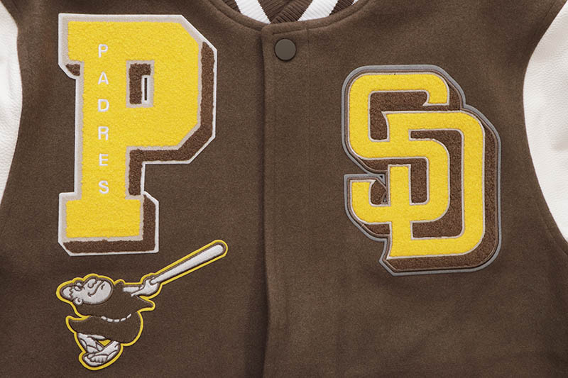 PRO STANDARD SAN DIEGO PADRES MASHUP RIB WOOL VARSITY JACKET (LSP634044-BNW:BROWN/WHITE)