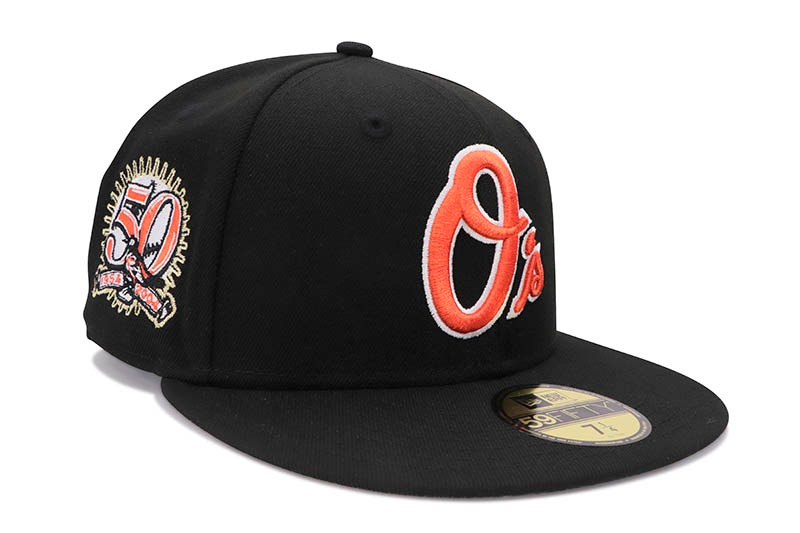 NEW ERA BALTIMORE ORIOLES 59FIFTY FITTED CAP (50TH ANNIVERSARY SIDE PATCH/GREY UNDER VISOR/BLACK) 14693482