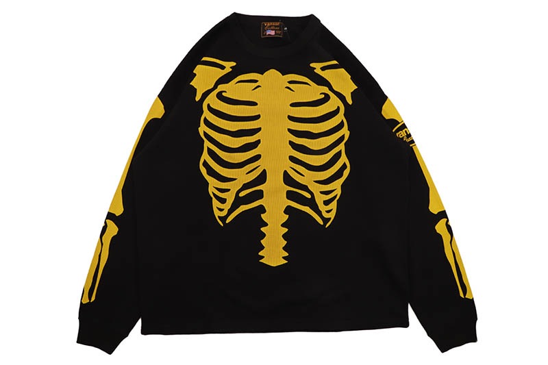 VANSON SKELTON BONES LS THERMAL T-SHIRT (RZV-2510:BLACK)