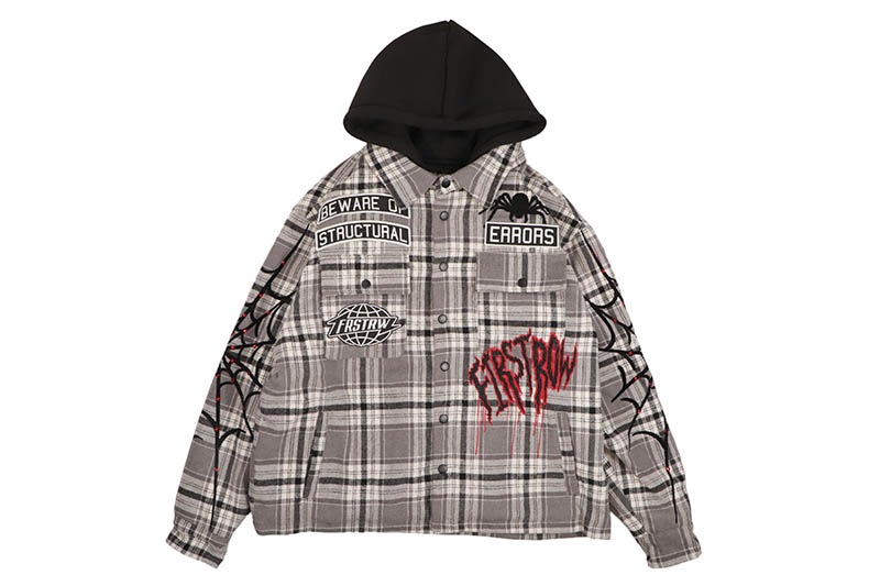 FIRST ROW BEWARE OF STRUCTURAL ERROR HOOD SHACKET (FRJ2107:GREY)