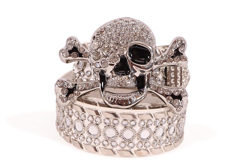 DRIP TRAP SKULL & BONES RHINESTONE BELT (DT.37:WHITE)
