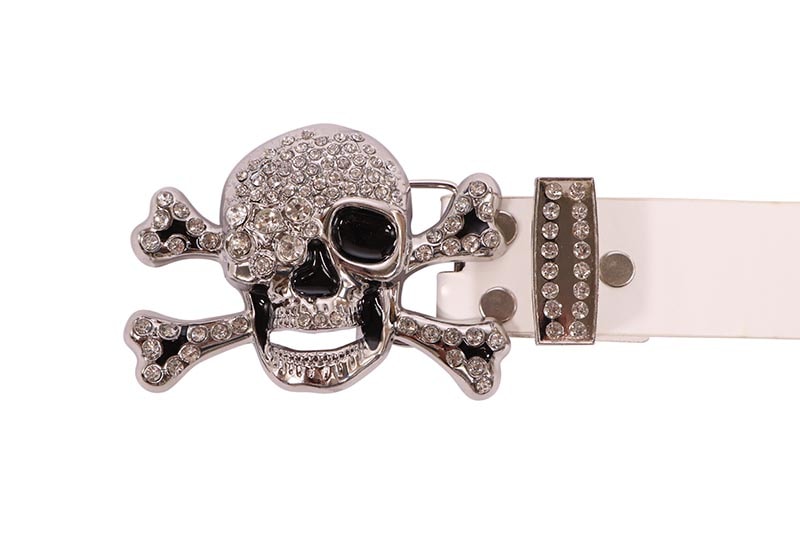 DRIP TRAP SKULL & BONES RHINESTONE BELT (DT.37:WHITE)
