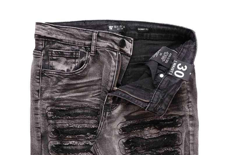 WAIMEA RIPPED SKINNY FIT DENIM SHORTS (AOM7387D:BLACK WASH)
