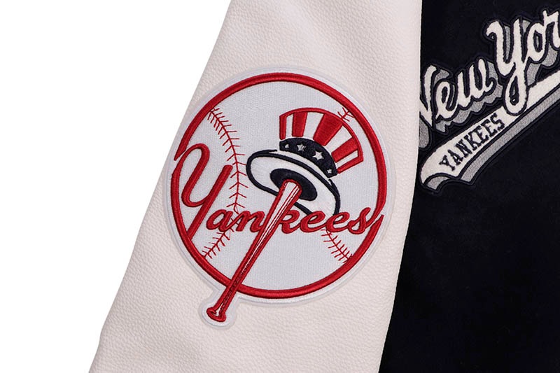 PRO STANDARD NEW YORK YANKEES SCRIPT TAIL RIB WOOL VARSITY JACKET (LNY6314407-MNW:MIDNIGHT NAVY/WHITE)