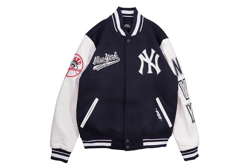 PRO STANDARD NEW YORK YANKEES SCRIPT TAIL RIB WOOL VARSITY JACKET (LNY6314407-MNW:MIDNIGHT NAVY/WHITE)