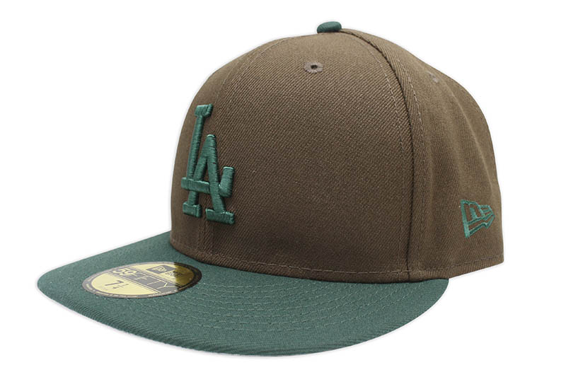 NEW ERA LOS ANGELES DODGERS 59FIFTY FITTED CAP (GREY UNDER VISOR/WALNUT&DARK GREEN)