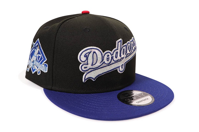NEW ERA LOS ANGELES DODGERS 9FIFTY SNAPBACK CAP (50/50 SIDE PATCH/GREY UNDER VISOR/BLACK DARK ROYAL)