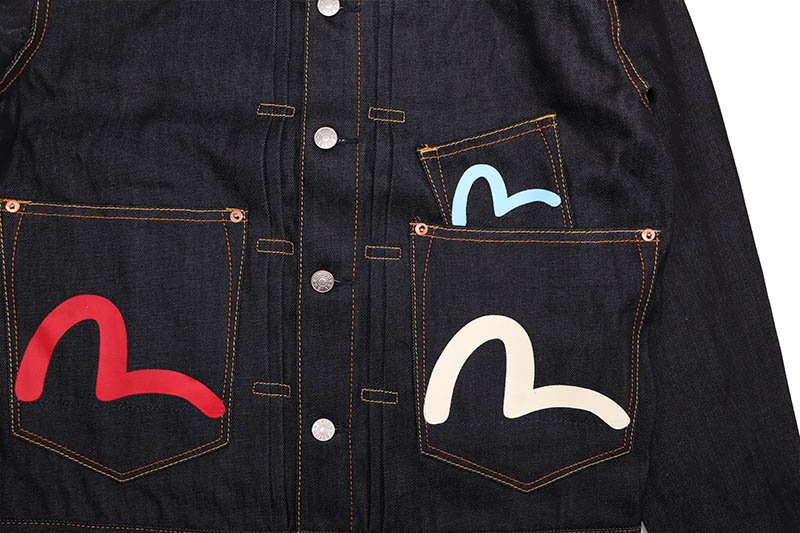 EVISU SEAGULL PRINT AND MULTI-POCKET RELAX FIT DENIM JACKET