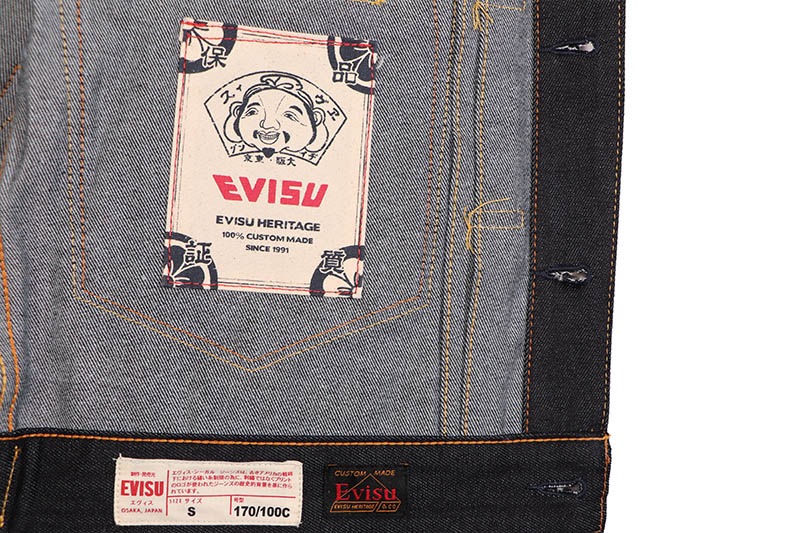 EVISU SEAGULL PRINT AND MULTI-POCKET RELAX FIT DENIM JACKET (2EAHTM5JK1235RXDN:INDIGO)