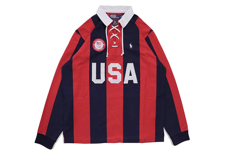 POLO RALPH LAUREN TEAM USA TIE-PLACKET RUGBY SHIRT (710944253001:RED/REFINED NAVY)