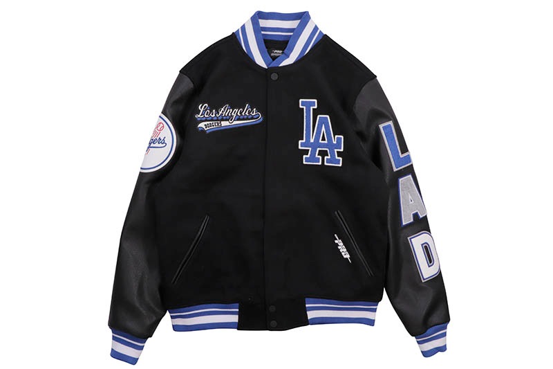 PRO STANDARD LOS ANGELES DODGERS SCRIPT TAIL RIB WOOL VARSITY JACKET (LLD6314467-BDB:BLACK/DODGER BLUE)