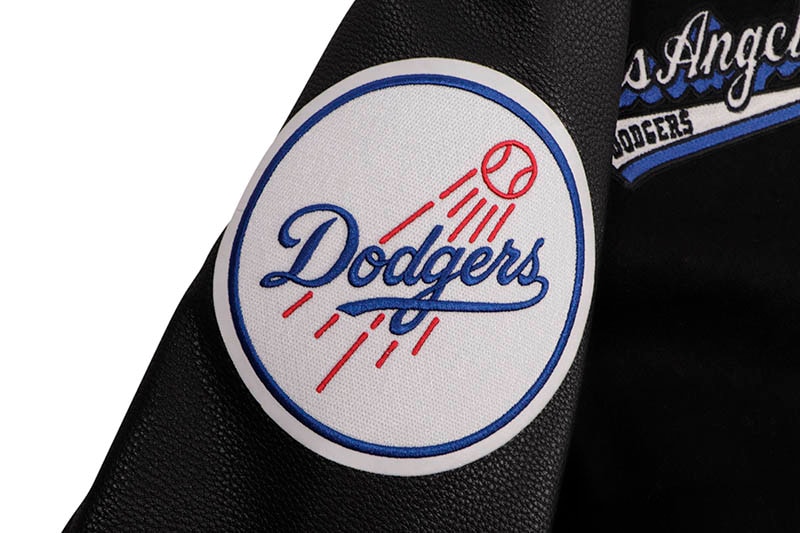 PRO STANDARD LOS ANGELES DODGERS SCRIPT TAIL RIB WOOL VARSITY JACKET (LLD6314467-BDB:BLACK/DODGER BLUE)