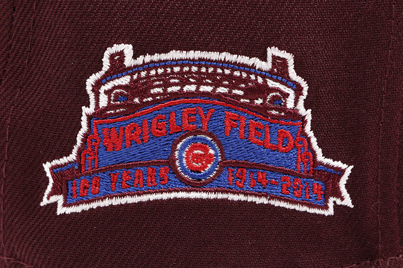 NEW ERA CHICAGO CUBS 59FIFTY FITTED CAP (WRIGLEY FIELD CUSTOM SIDE PATCH/A GOLD UNDER VISOR/MAROON)