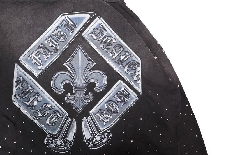 FIRST ROWFIRST ROW WASHED CROP RHINESTONE HOODIE (FRF2208:BLACK)