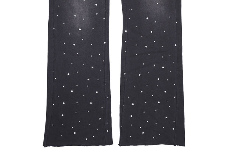 FIRST ROW WASHED RHINESTONE SWEAT PANTS (FRB2208:BLACK)