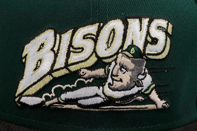 NEW ERA BUFFALO BISONS 59FIFTY FITTED CAP (HOMETOWN COLLECTION SIDE PATCH/VEGAS GOLD UNDER VISOR/DARK GREEN BLACK CORDUROY)