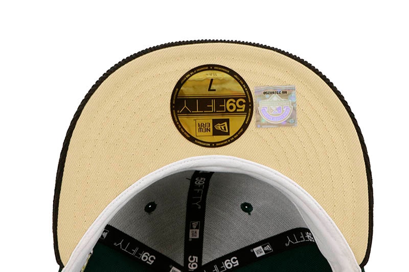 NEW ERA BUFFALO BISONS 59FIFTY FITTED CAP (HOMETOWN COLLECTION SIDE PATCH/VEGAS GOLD UNDER VISOR/DARK GREEN BLACK CORDUROY)