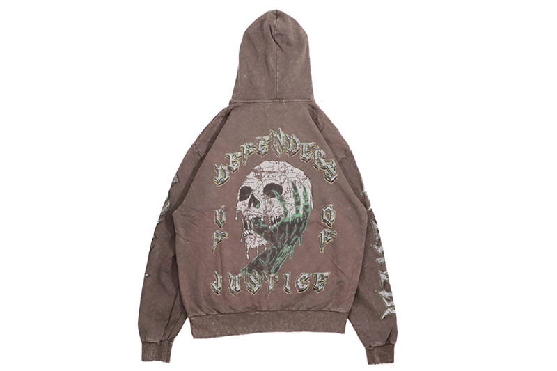 FIRST ROW DEFENSE DEPT HEAVY WASHED GRAPHIC HOODIE (FRF2480:CAFFE
