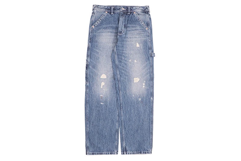 EVISU WASHED AND DISTRESSED DAICOCK PRINT RELAX FIT JEANS (2EAEJM5JE6109RXDN:INDIGO)