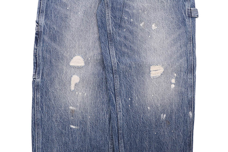 EVISU WASHED AND DISTRESSED DAICOCK PRINT RELAX FIT JEANS (2EAEJM5JE6109RXDN:INDIGO)