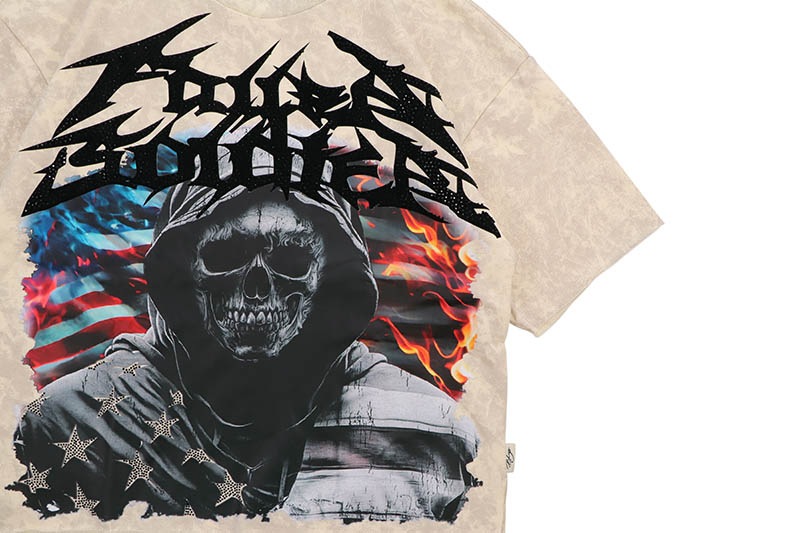 BKYS FALLEN SOLDIER WITH RHINESTONES CROPPED TOP TEE (T1331:WASHED OFF WHITE)