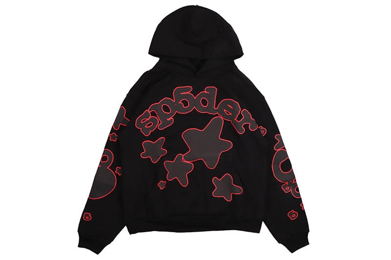 SP5DER BELUGA OUTLINE HOODIE (BLACK RED)