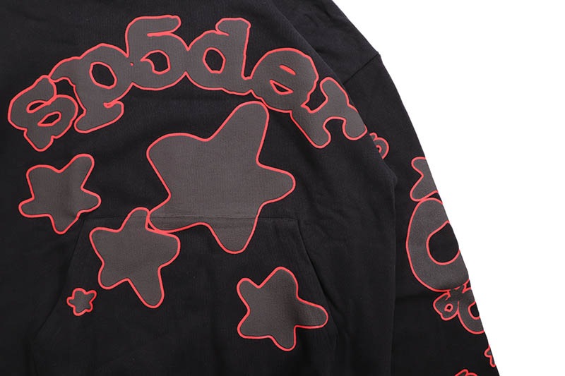 SP5DER BELUGA OUTLINE HOODIE (BLACK RED)