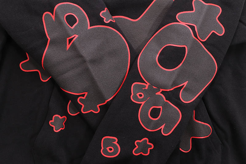 SP5DER BELUGA OUTLINE HOODIE (BLACK RED)