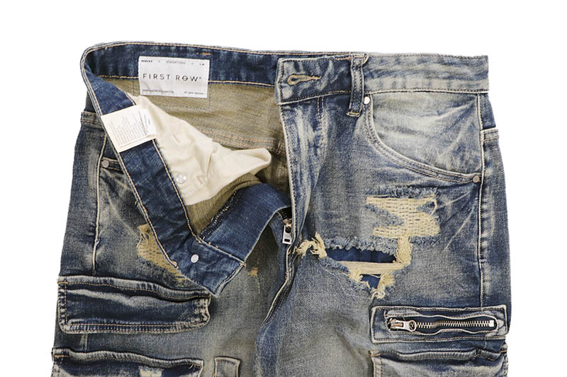FIRST ROW UTILITY CARGO MULTI DENIM PANTS (FRD2243MST:MEDIUM STONE