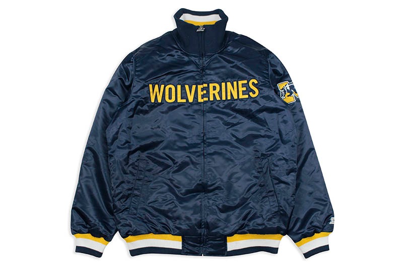 STARTER MICHIGAN WOLVERINES SATIN ZIP JACKET (LS880697:UMN/NAVY)