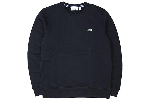 LACOSTE ブラック トレーナー US M セール】 ネームジャカードモックネックスウェット トレーナー
