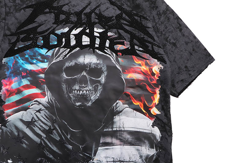 BKYS FALLEN SOLDIER WITH RHINESTONES CROPPED TOP TEE (T1331:WASHED BLACK)