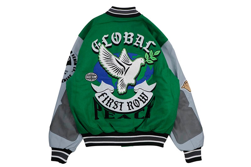 FIRST ROW GLOBAL PEACE MULTI PATCHES VARSITY JACKET (FRJ0070:GREEN