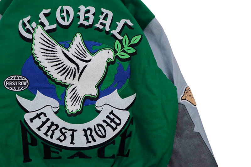 FIRST ROW GLOBAL PEACE MULTI PATCHES VARSITY JACKET (FRJ0070:GREEN