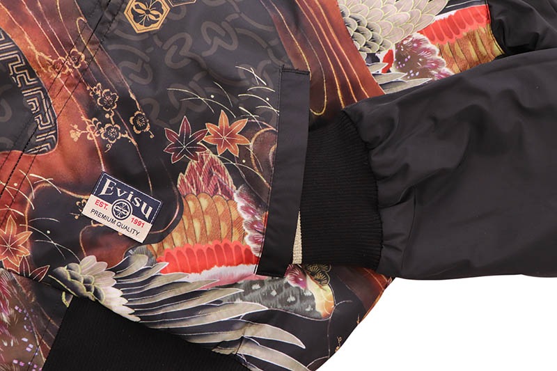 EVISU CRANE AND LOGO EMBROIDERY REGULAR FIT REVERSIBLE BOMBER JACKET (2EAHTM5JK1027XXSN:BURGUNDY)