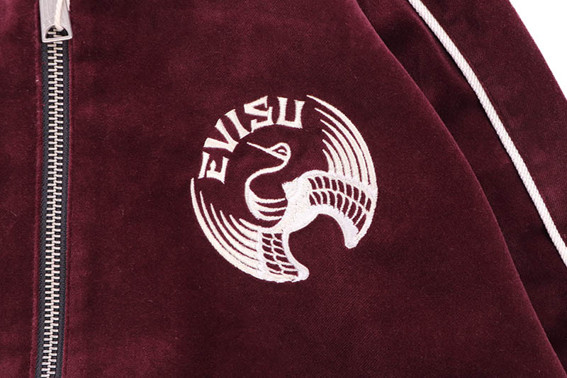 EVISU CRANE AND LOGO EMBROIDERY REGULAR FIT REVERSIBLE BOMBER JACKET (2EAHTM5JK1027XXSN:BURGUNDY)