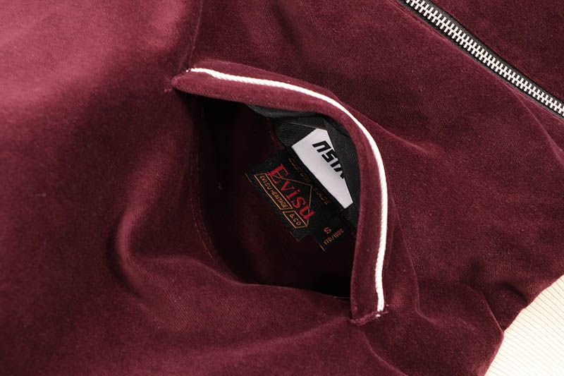 EVISU CRANE AND LOGO EMBROIDERY REGULAR FIT REVERSIBLE BOMBER JACKET (2EAHTM5JK1027XXSN:BURGUNDY)