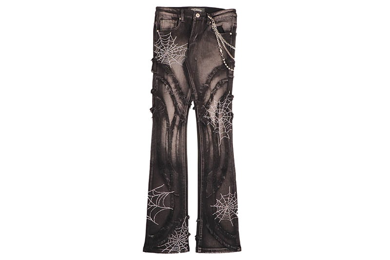 VICIOUS RHINESTONE HEART AND SPIDER WEB DENIM (VC690R:BLACK)
