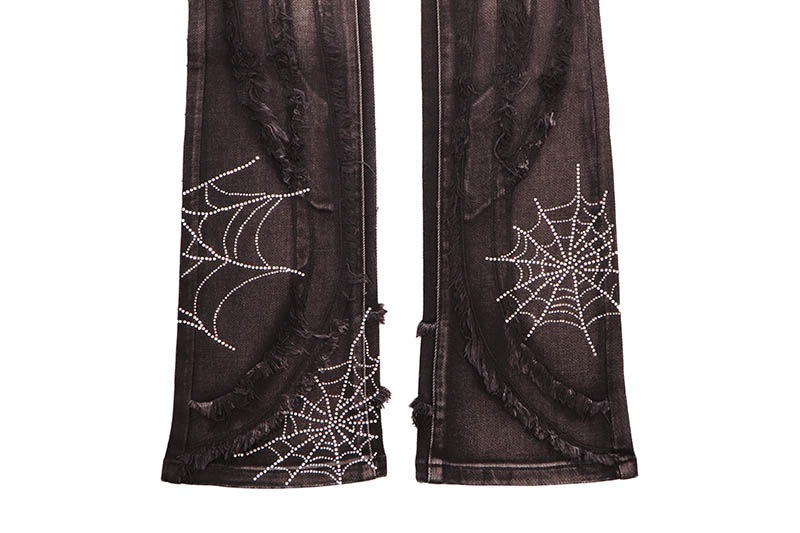 VICIOUS RHINESTONE HEART AND SPIDER WEB DENIM (VC690R:BLACK)