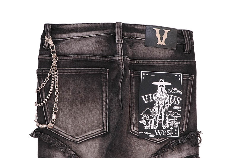 VICIOUS RHINESTONE HEART AND SPIDER WEB DENIM (VC690R:BLACK)