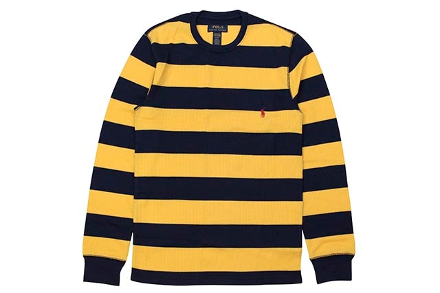 POLO RALPH LAUREN STRIPE WAFFLE-KNIT THERMAL SHIRT (PW20HF-FX6:YELLOW/NAVY)