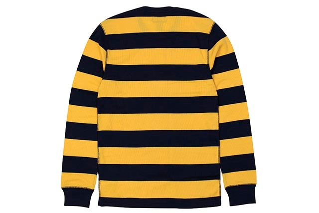 POLO RALPH LAUREN STRIPE WAFFLE-KNIT THERMAL SHIRT (PW20HF-FX6:YELLOW/NAVY)
