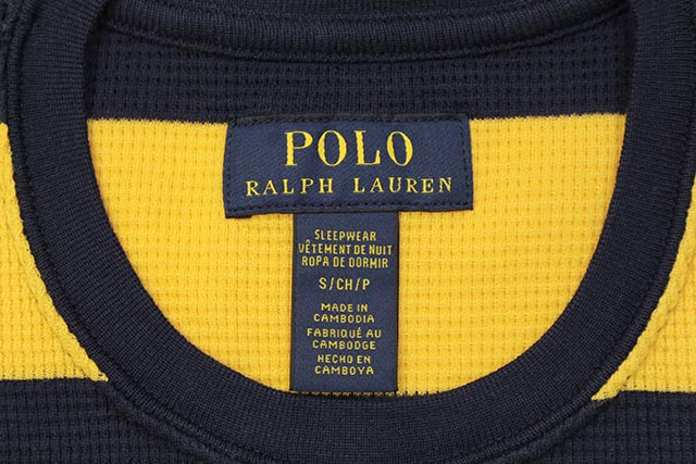 POLO RALPH LAUREN STRIPE WAFFLE-KNIT THERMAL SHIRT (PW20HF-FX6:YELLOW/NAVY)