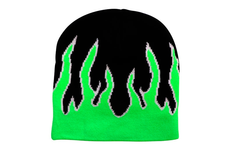 FLAME BEANIE (BLACK/LIME GREEN/WHITE)