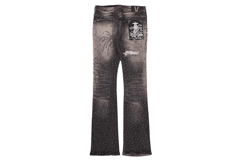 VICIOUS RHINESTONE STACKED JEAN (VC1005:BLACK)