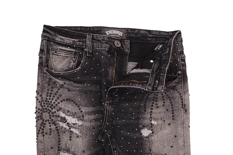 VICIOUS RHINESTONE STACKED JEAN (VC1005:BLACK)