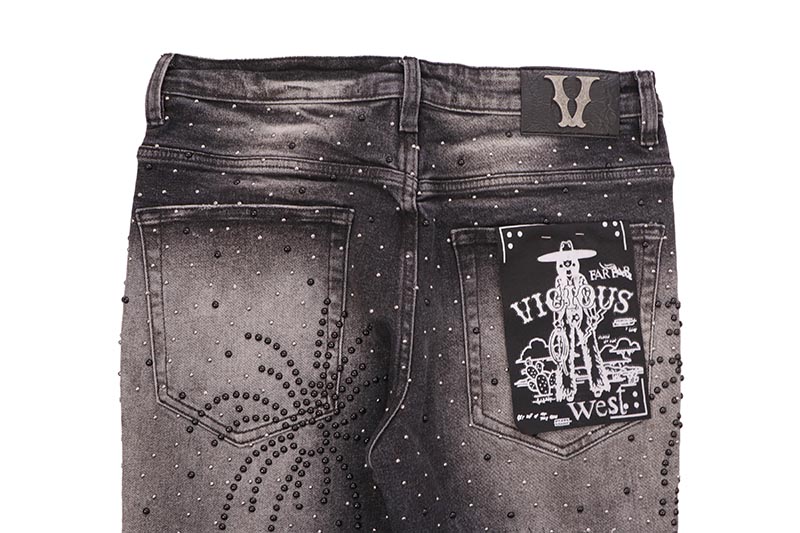 VICIOUS RHINESTONE STACKED JEAN (VC1005:BLACK)