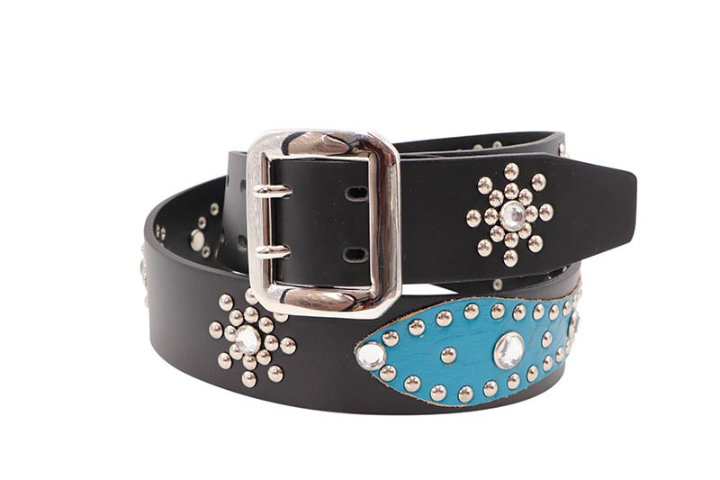RAISE8 APPAREL STUDS LEATHER BELT (170B-2512:BLACK/TURQUOISE)