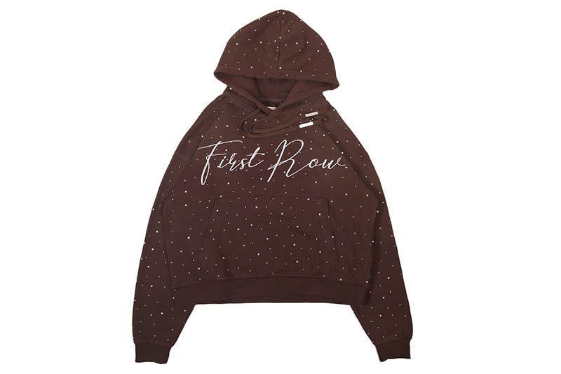 FIRST ROW ALLOVER RHINE STONE PULLOVER HOODIE (FRF2200:DARK BROWN)